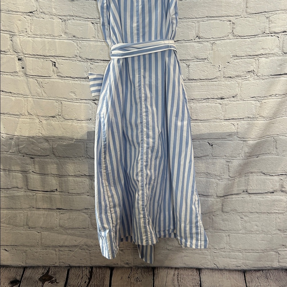 J.Crew Blue & White Striped Button-Front Midi Dress with Puff Sleeves Medium - Picture 10 of 11